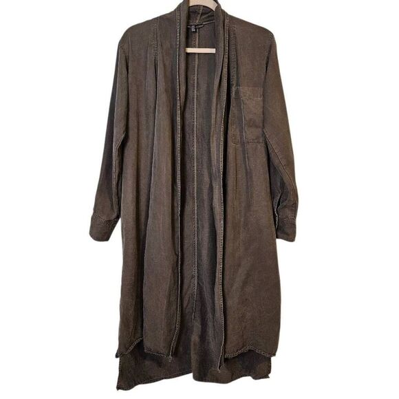 Eileen Fisher open front army green oversized long cardigan coat. Size M. - Picture 1 of 5